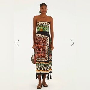 FARM Rio Strapless Dress - Black, Green, Orange